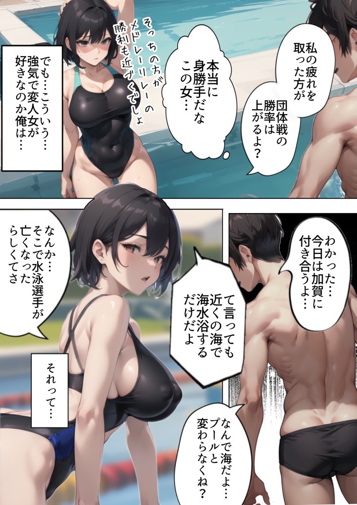 開業！寝取られ精液プール〜天才水泳女子は合宿サボるもチャラ男集団にナンパされ開業前のプール「白濁精液プール」に浸らされ孕む！男子部員に告白された合宿中に寝取られる話 エロ同人誌画像 010