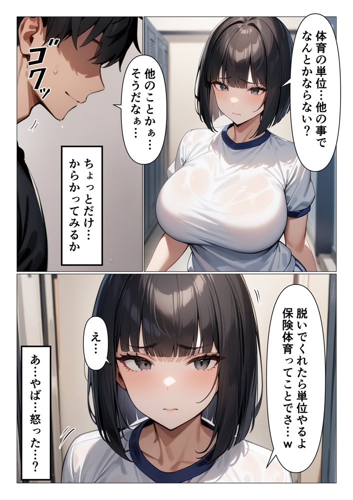根暗な爆乳JKが身体を差し出し単位懇願してくる体育補習 エロ同人誌画像 003