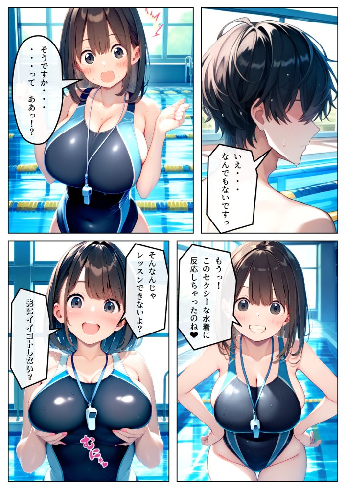 ロリ巨乳インストラクター競泳水着で性指導！:本編45P＋おまけ125枚 エロ同人誌画像 003