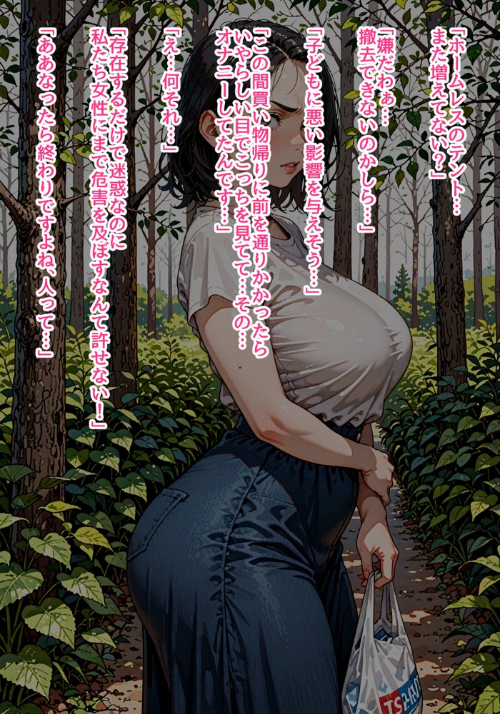 【監禁】ホームレスたちの性処理便女にされるセレブな主婦たち エロ同人誌画像 001