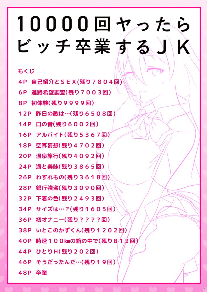10000回ヤったらビッチ卒業するJK エロ同人誌画像 003