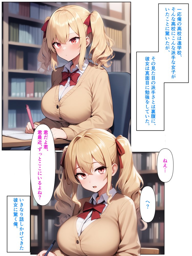 優等生の金髪ツインテの巨乳ギャルさんとラブラブエッチする話 エロ同人誌画像 008